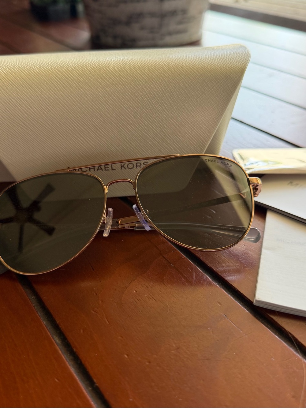 Michael Kors RoseGold Frame Sunglasses with Dark grey lenses/mirrored. With case